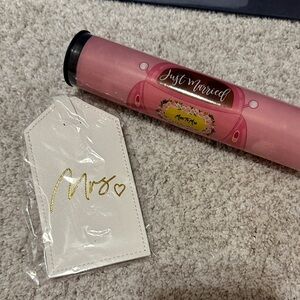 Just Married Pink Travel Poster Tube with White 'Mrs' Luggage Tag